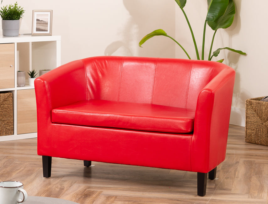 Red faux leather deals sofa