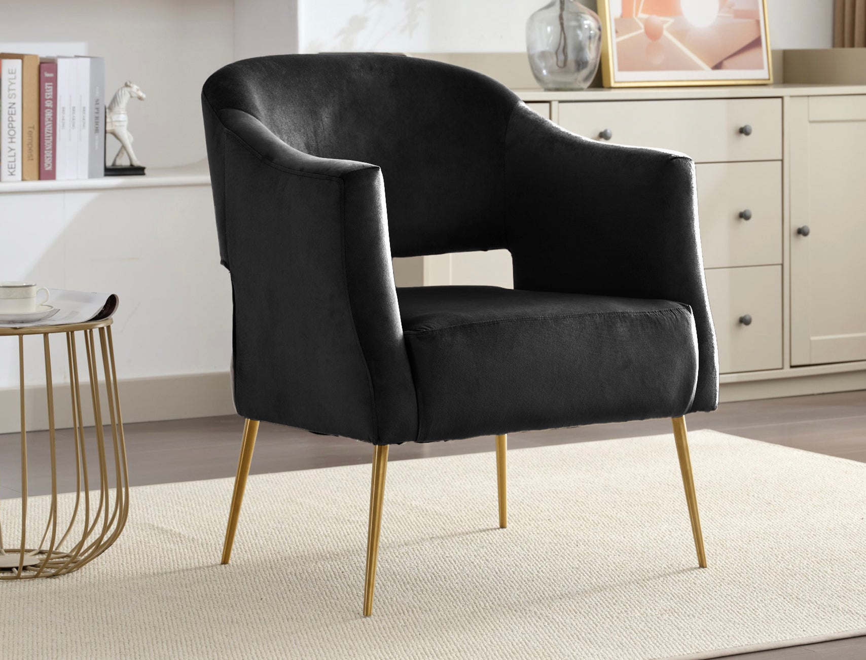 Black velvet accent online chair