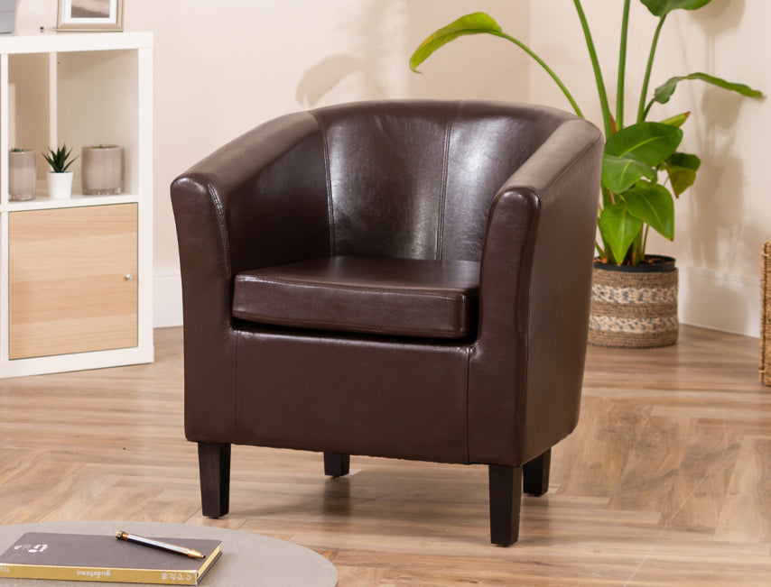 Tan faux deals leather tub chair