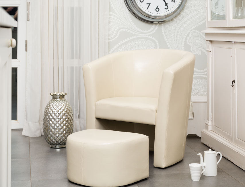 Cream leather tub discount chair